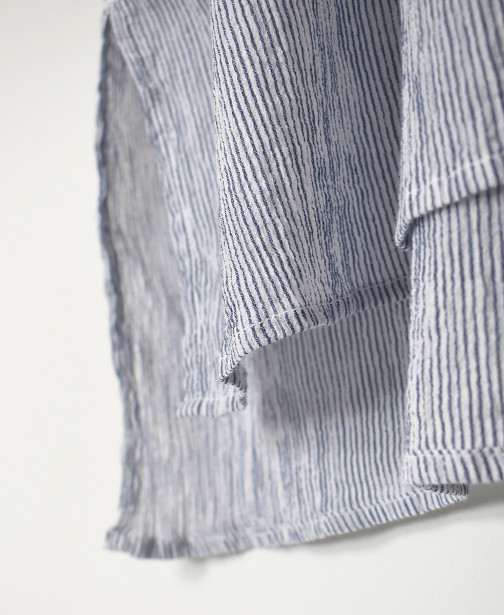 INAM2503GSD(シャツ) SINGLE GAUZE STRIPE OVERDYE BANDED COLLAR LONG SHIRT