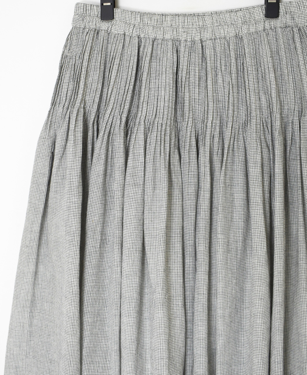 INMDS25055(スカート) HANDWOVEN COTTON SINGLE CHECK FLARED SKIRT WITH PINTUCK