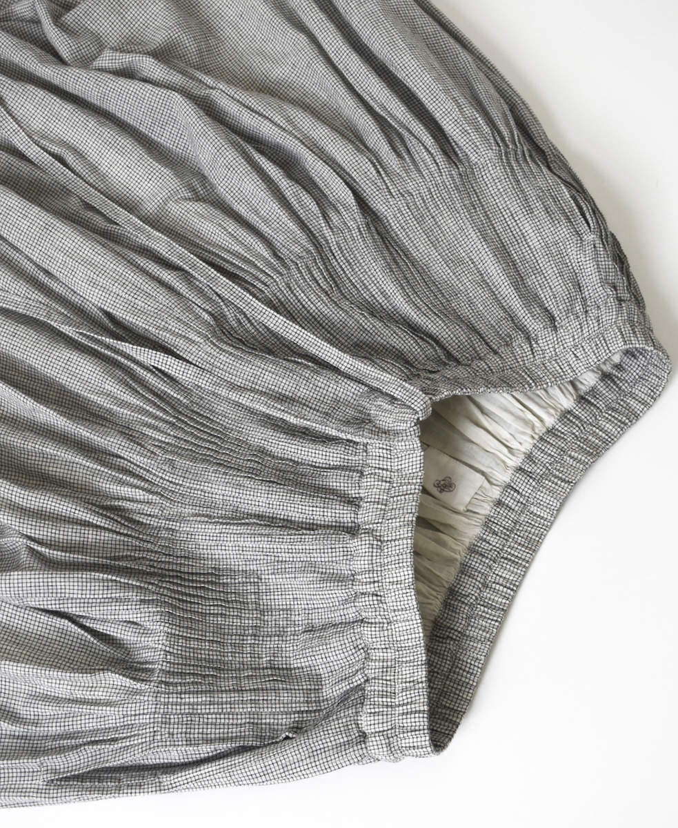 INMDS25055(スカート) HANDWOVEN COTTON SINGLE CHECK FLARED SKIRT WITH PINTUCK