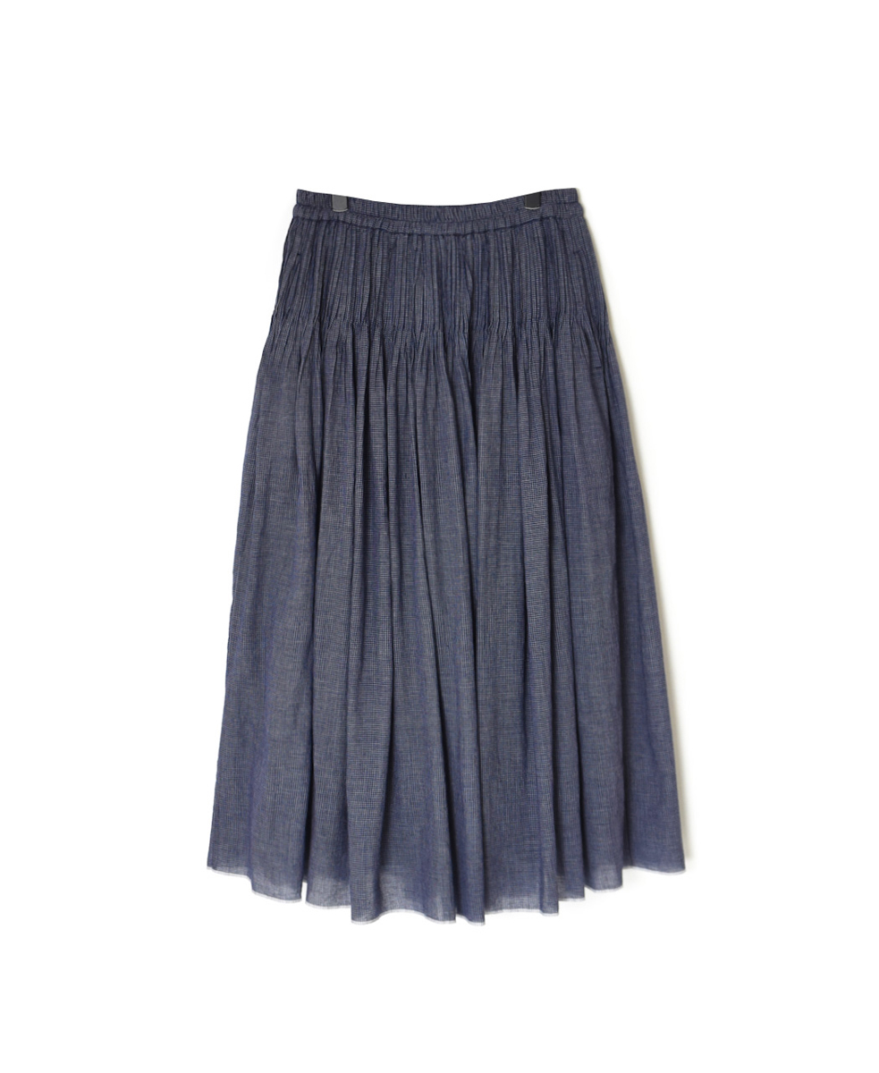 INMDS25055(スカート) HANDWOVEN COTTON SINGLE CHECK FLARED SKIRT WITH PINTUCK