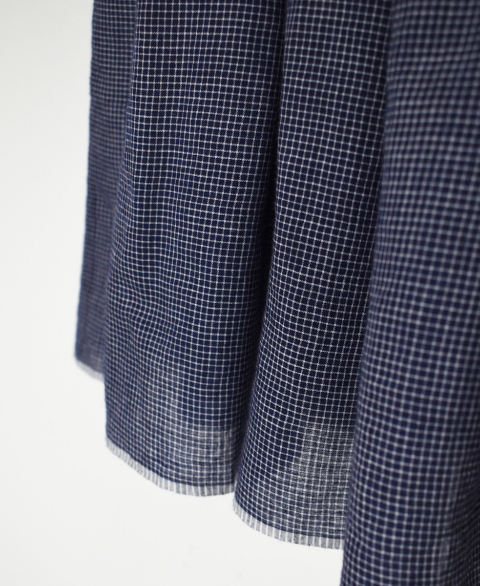 INMDS25055(スカート) HANDWOVEN COTTON SINGLE CHECK FLARED SKIRT WITH PINTUCK