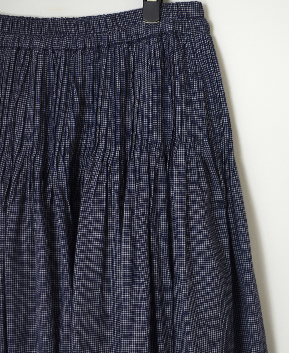 INMDS25055(スカート) HANDWOVEN COTTON SINGLE CHECK FLARED SKIRT WITH PINTUCK