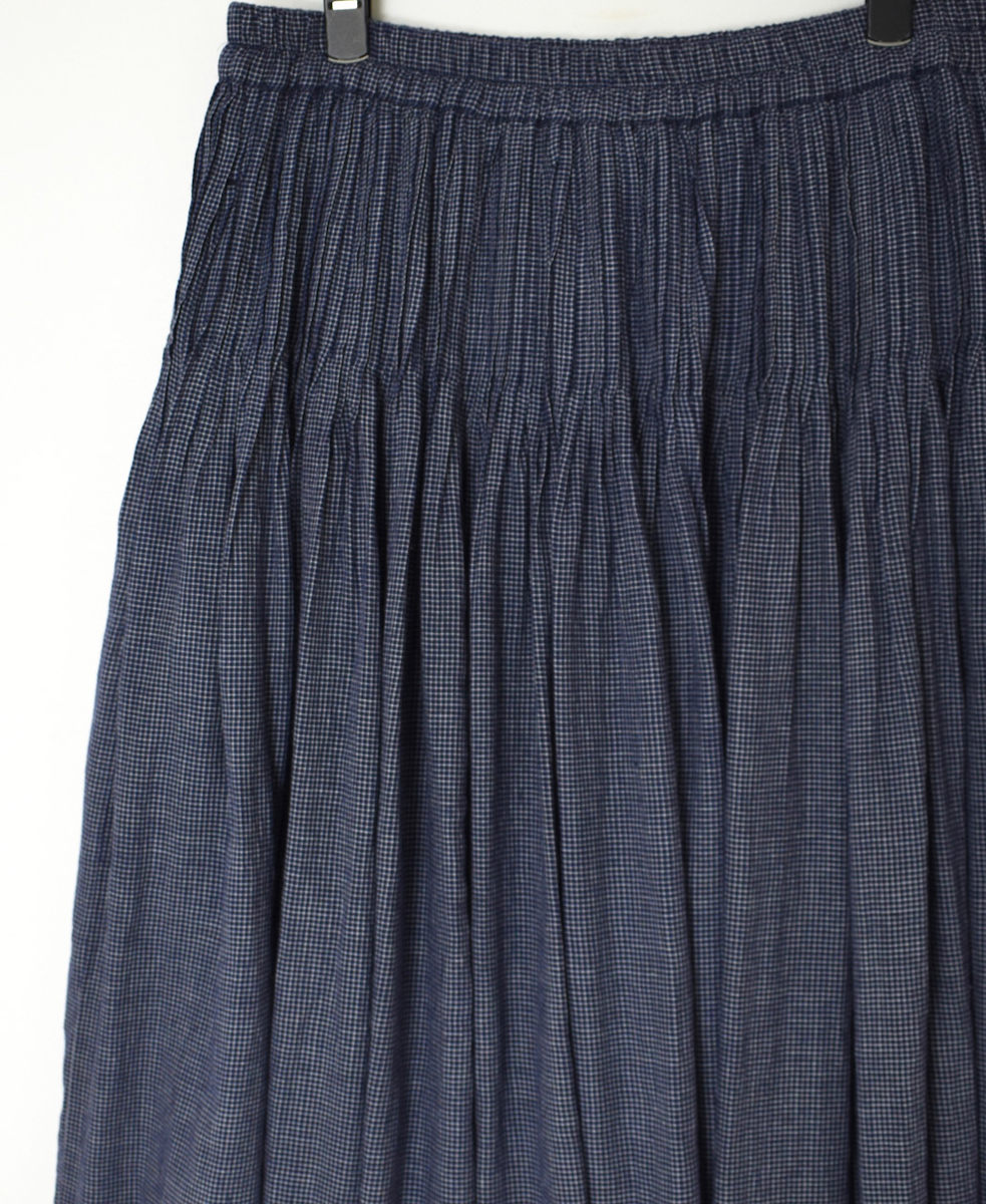 INMDS25055(スカート) HANDWOVEN COTTON SINGLE CHECK FLARED SKIRT WITH PINTUCK