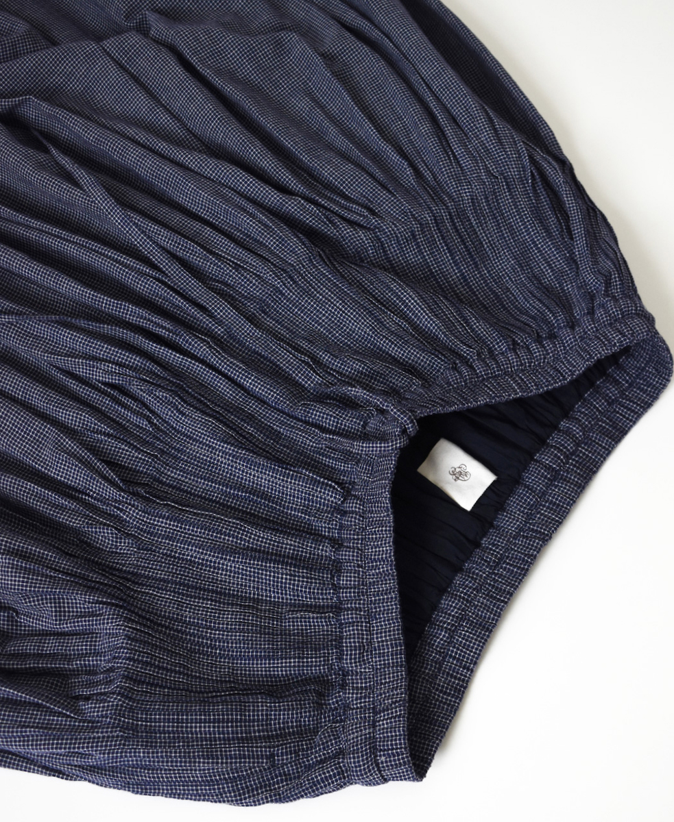 INMDS25055(スカート) HANDWOVEN COTTON SINGLE CHECK FLARED SKIRT WITH PINTUCK