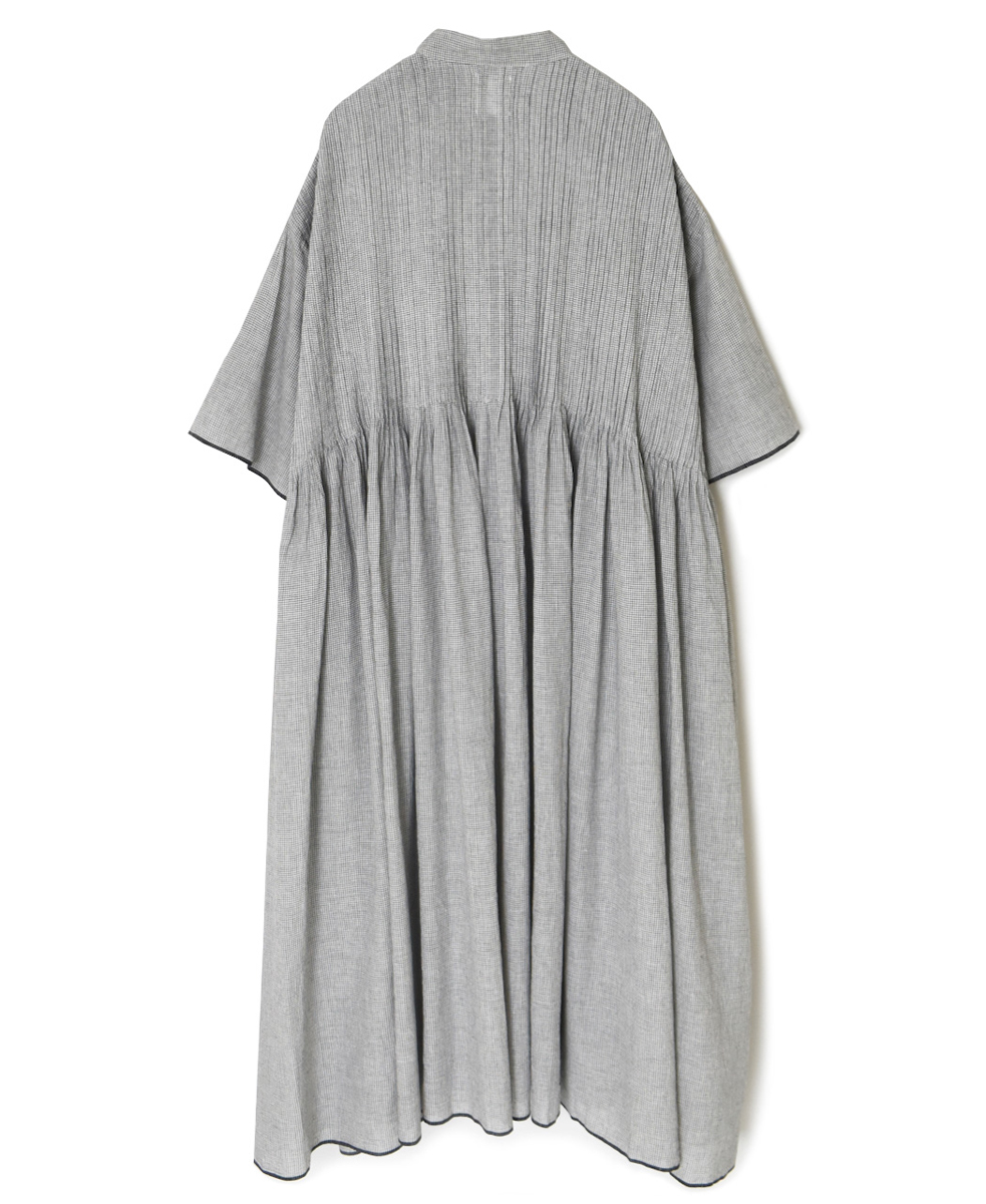 INMDS25054(ワンピース) HANDWOVEN COTTON SINGLE CHECK BANDED COLLAR SHIRT DRESS WITH PINTUCK