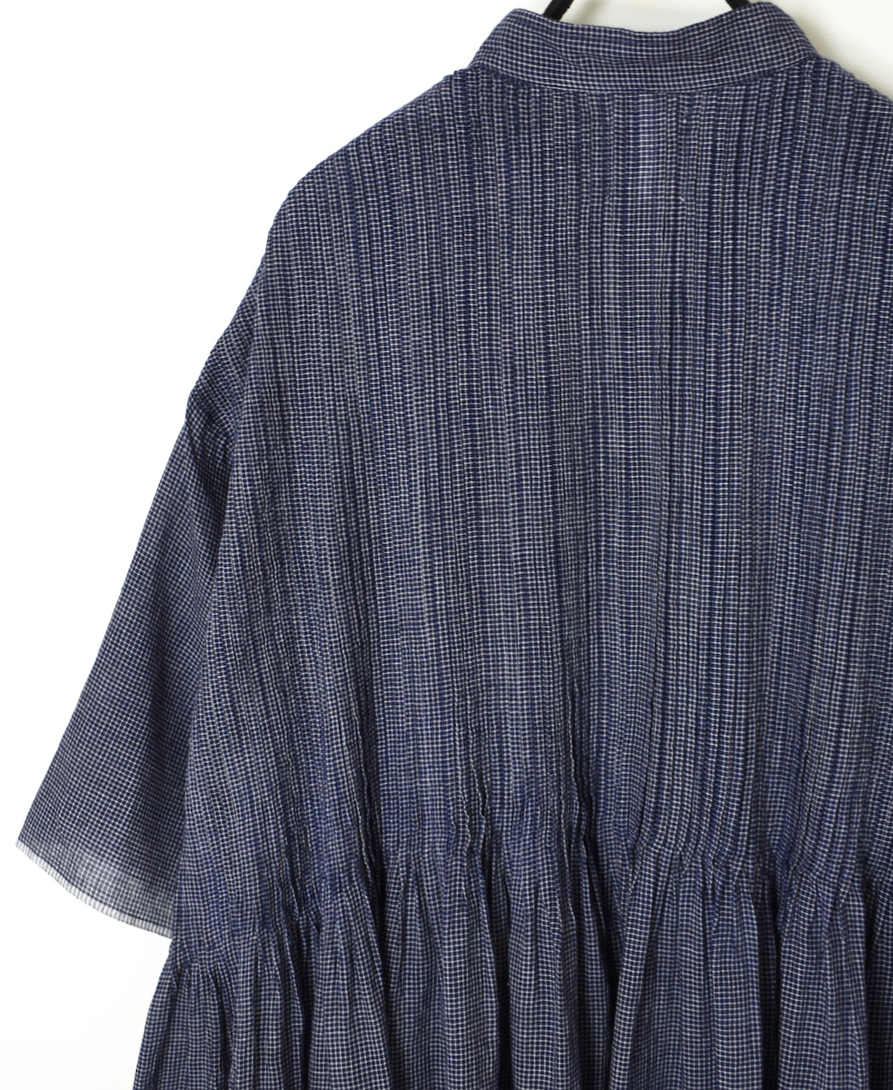 INMDS25054(ワンピース) HANDWOVEN COTTON SINGLE CHECK BANDED COLLAR SHIRT DRESS WITH PINTUCK