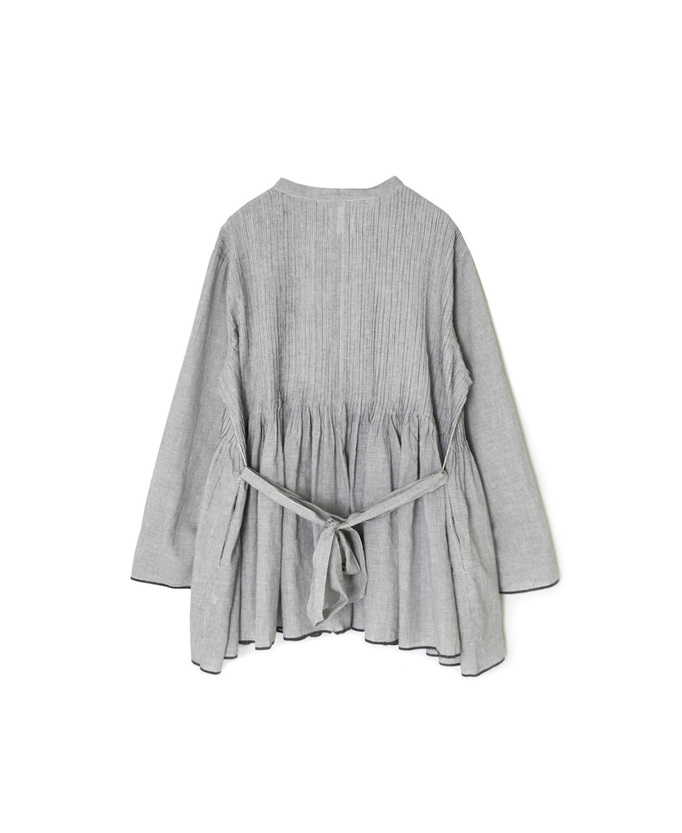 INMDS25051(ブラウス) HANDWOVEN COTTON SINGLE CHECK WRAP BLOUSE WITH PINTUCK
