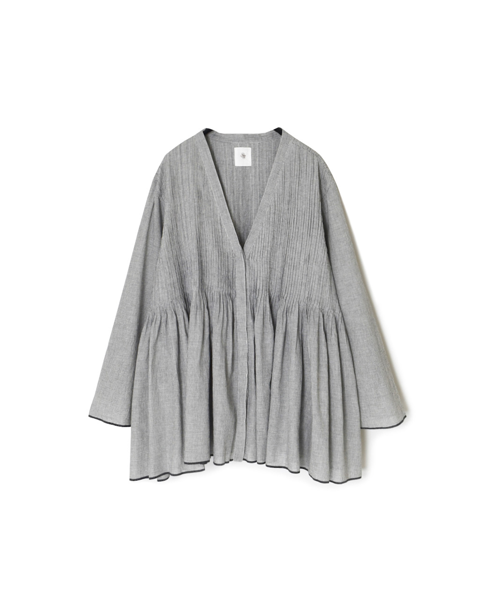 INMDS25054(ブラウス) HANDWOVEN COTTON SINGLE CHECK WRAP BLOUSE WITH PINTUCK