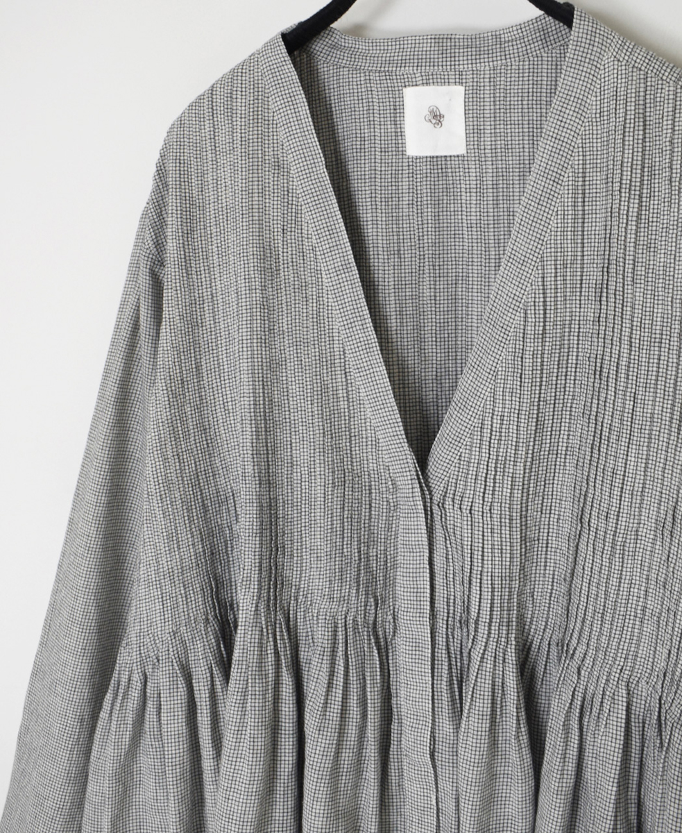 INMDS25051(ブラウス) HANDWOVEN COTTON SINGLE CHECK WRAP BLOUSE WITH PINTUCK
