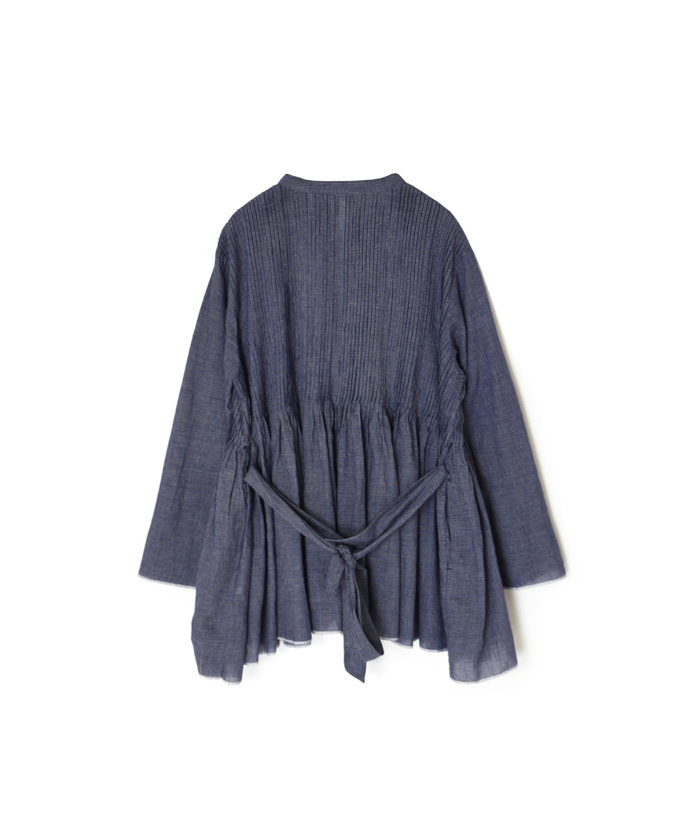 INMDS25051(ブラウス) HANDWOVEN COTTON SINGLE CHECK WRAP BLOUSE WITH PINTUCK