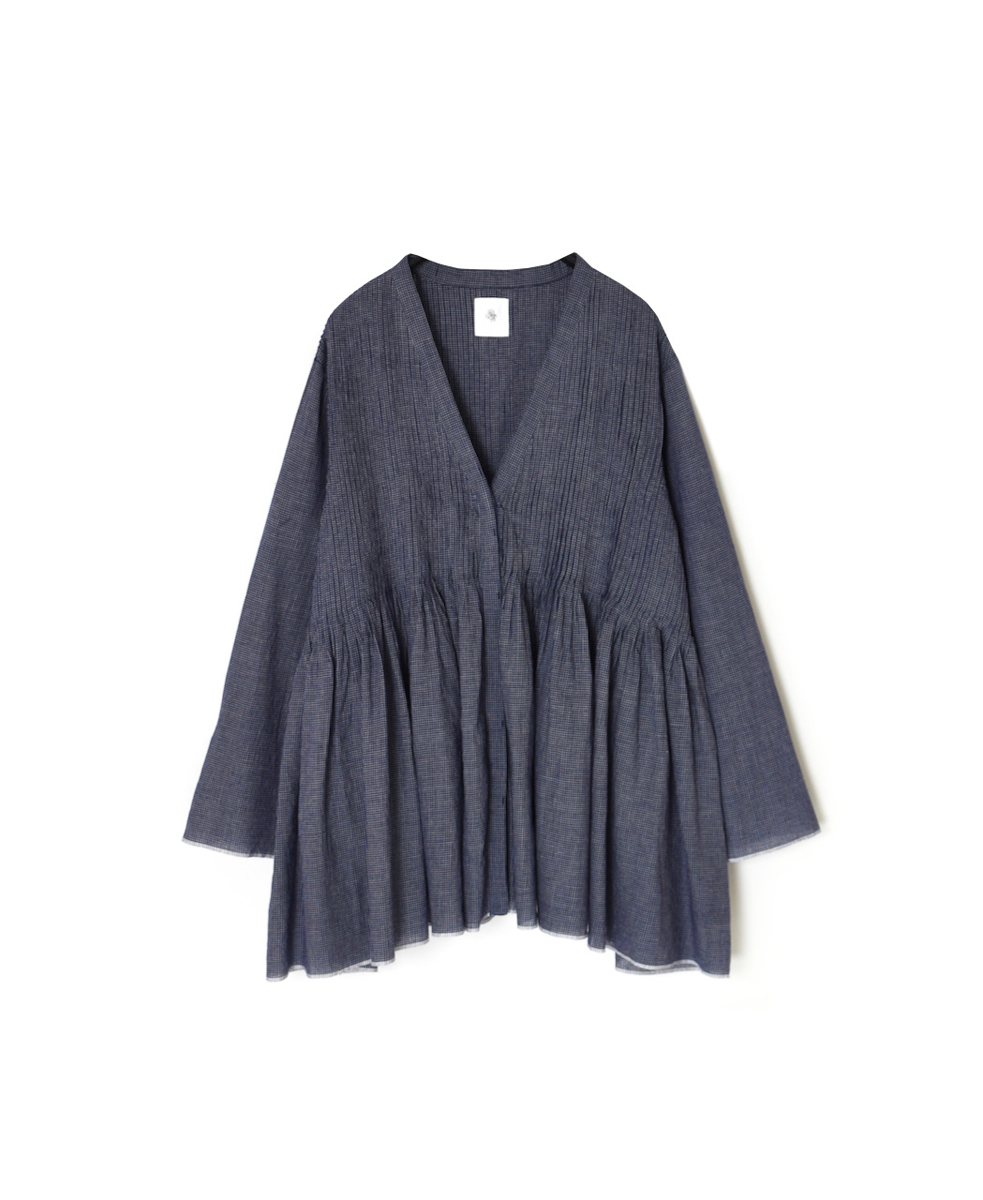 INMDS25051(ブラウス) HANDWOVEN COTTON SINGLE CHECK WRAP BLOUSE WITH PINTUCK