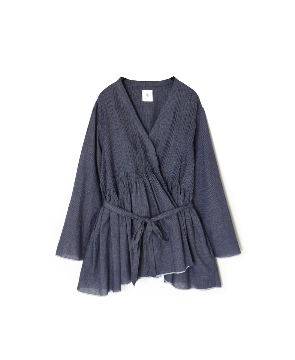 INMDS25051(ブラウス) HANDWOVEN COTTON SINGLE CHECK WRAP BLOUSE WITH PINTUCK