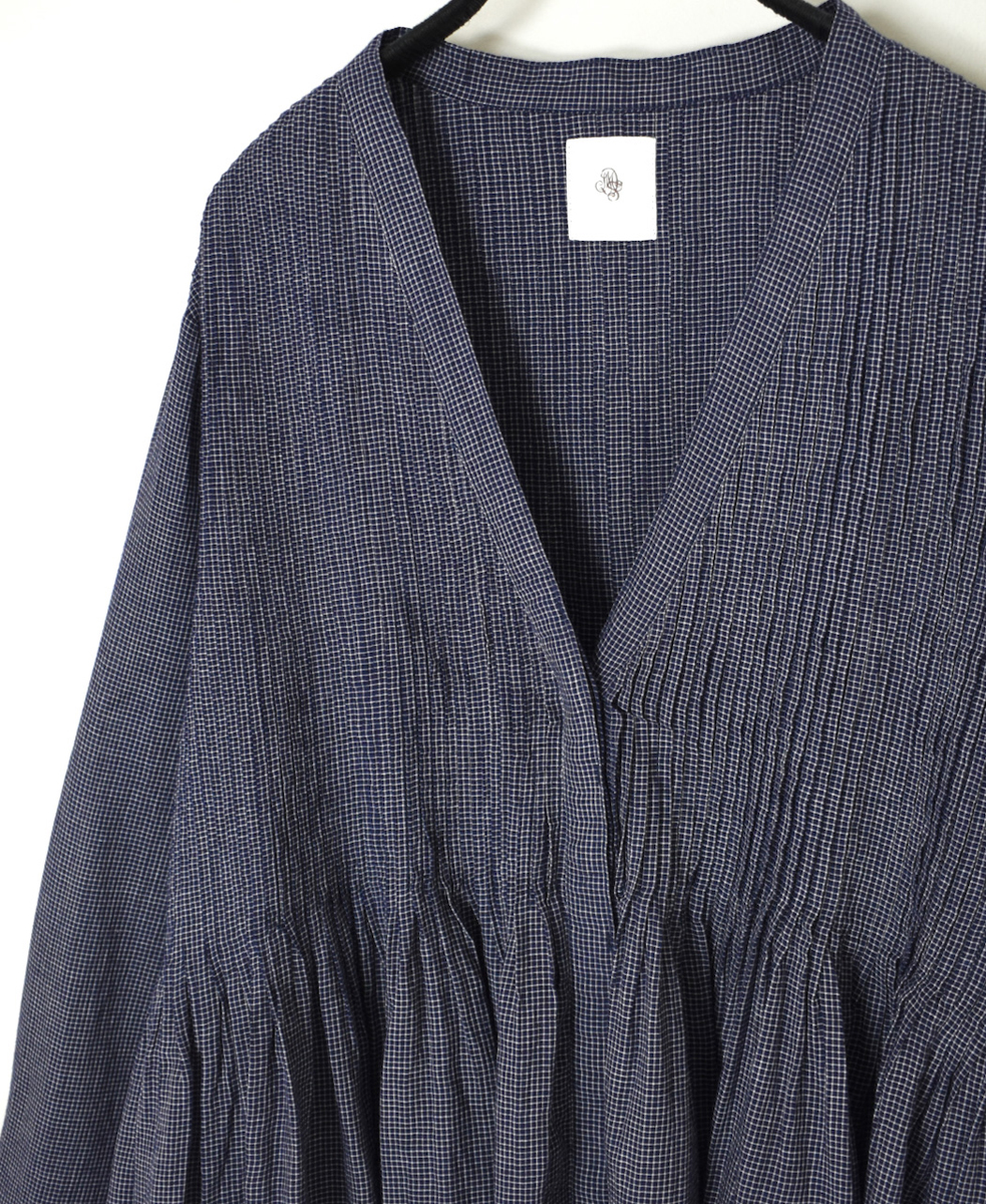 INMDS25051(ブラウス) HANDWOVEN COTTON SINGLE CHECK WRAP BLOUSE WITH PINTUCK