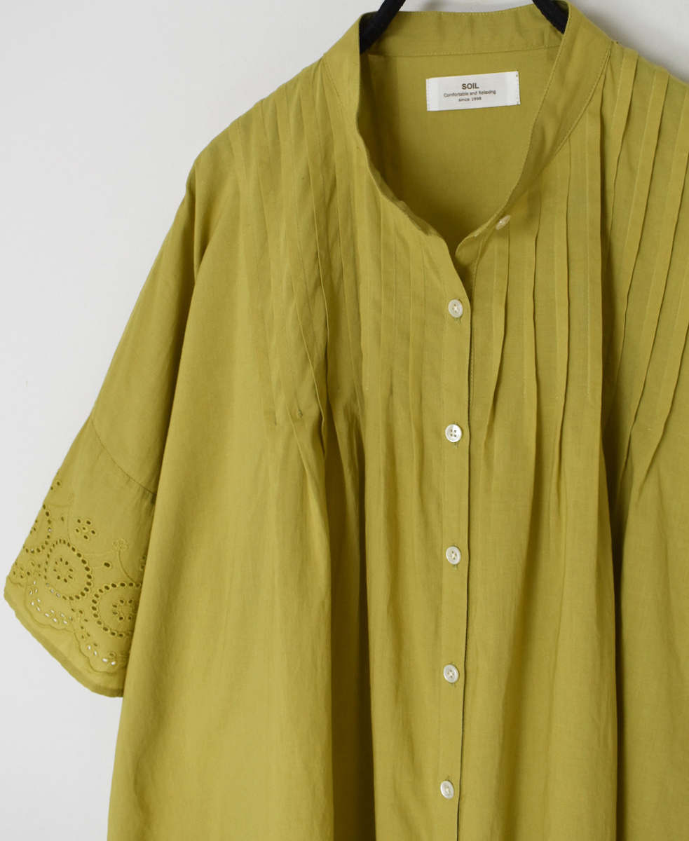 INSL24221 (シャツ) 80s VOILE PLAIN WITH CUT WORK LACE BANDED COLLAR PINTUCK SHIRT