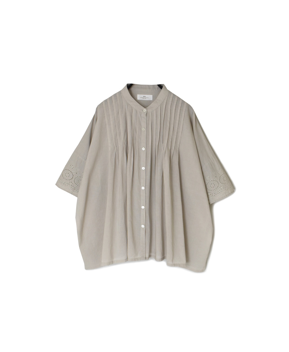 INSL24221 (シャツ) 80s VOILE PLAIN WITH CUT WORK LACE BANDED COLLAR PINTUCK SHIRT