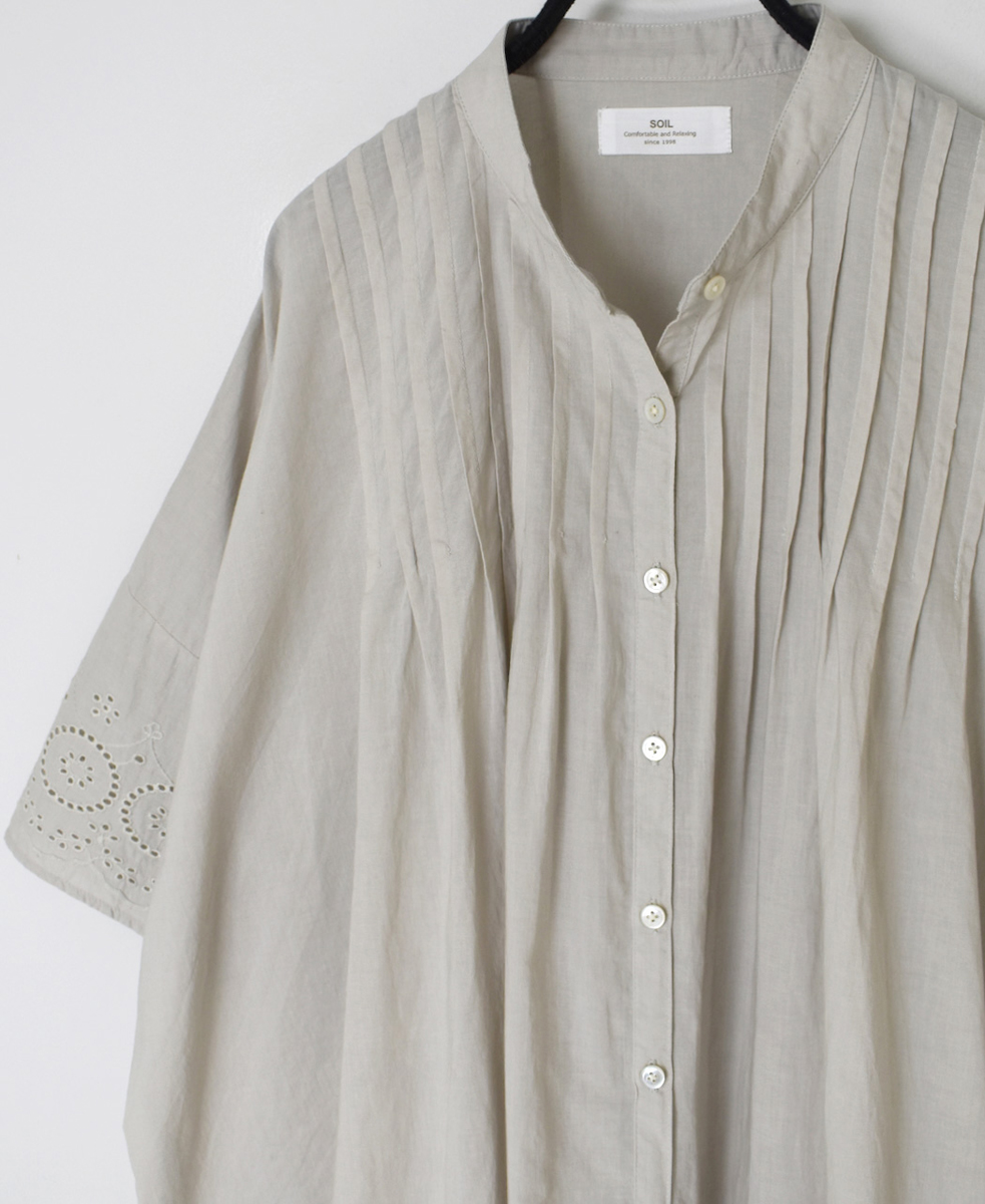 INSL24221 (シャツ) 80s VOILE PLAIN WITH CUT WORK LACE BANDED COLLAR PINTUCK SHIRT