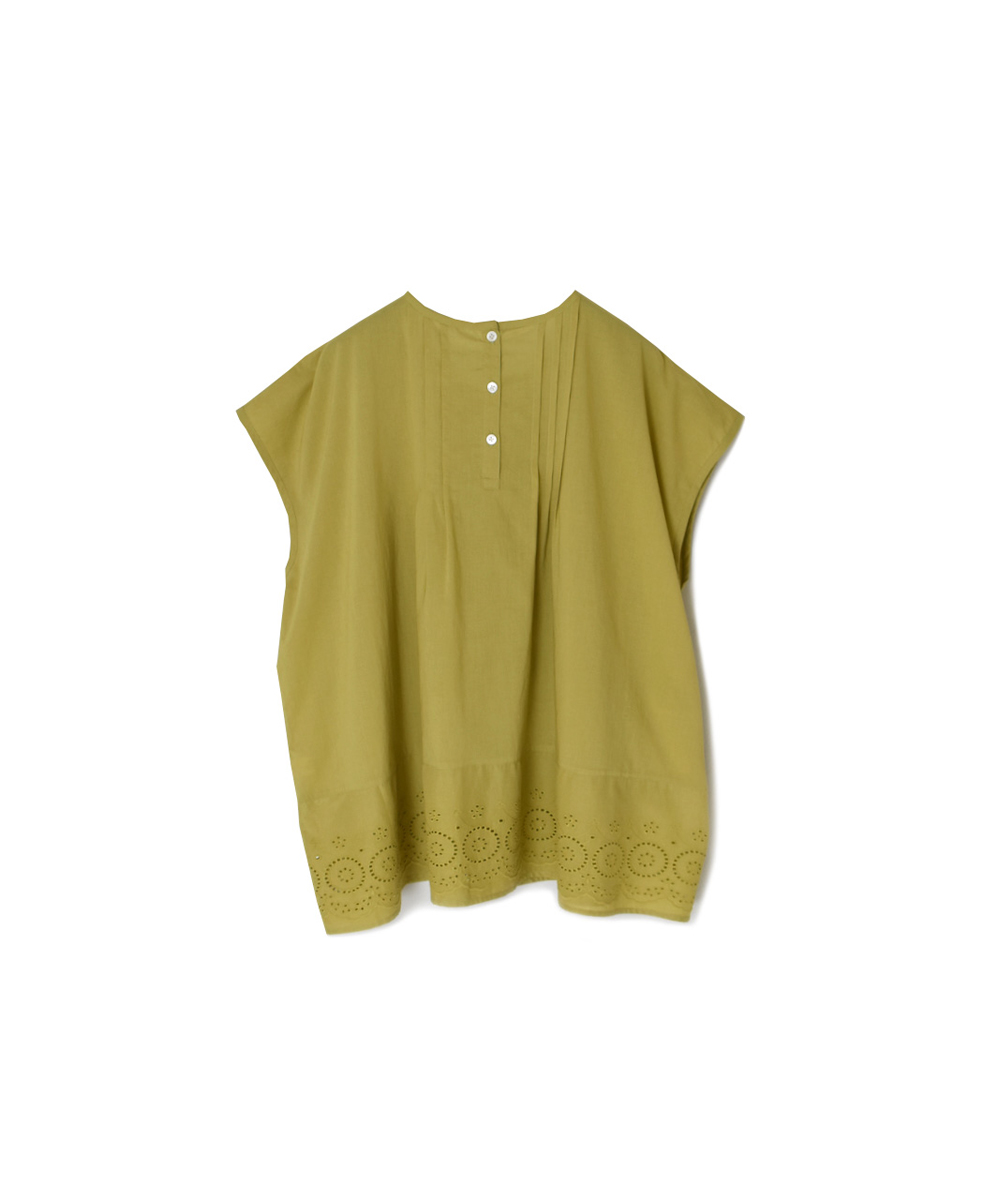 INSL24223 (ブラウス) 80s VOILE PLAIN WITH CUT WORK LACE CREW-NECK FRENCH/SL SHIRT WITH PINTUCK