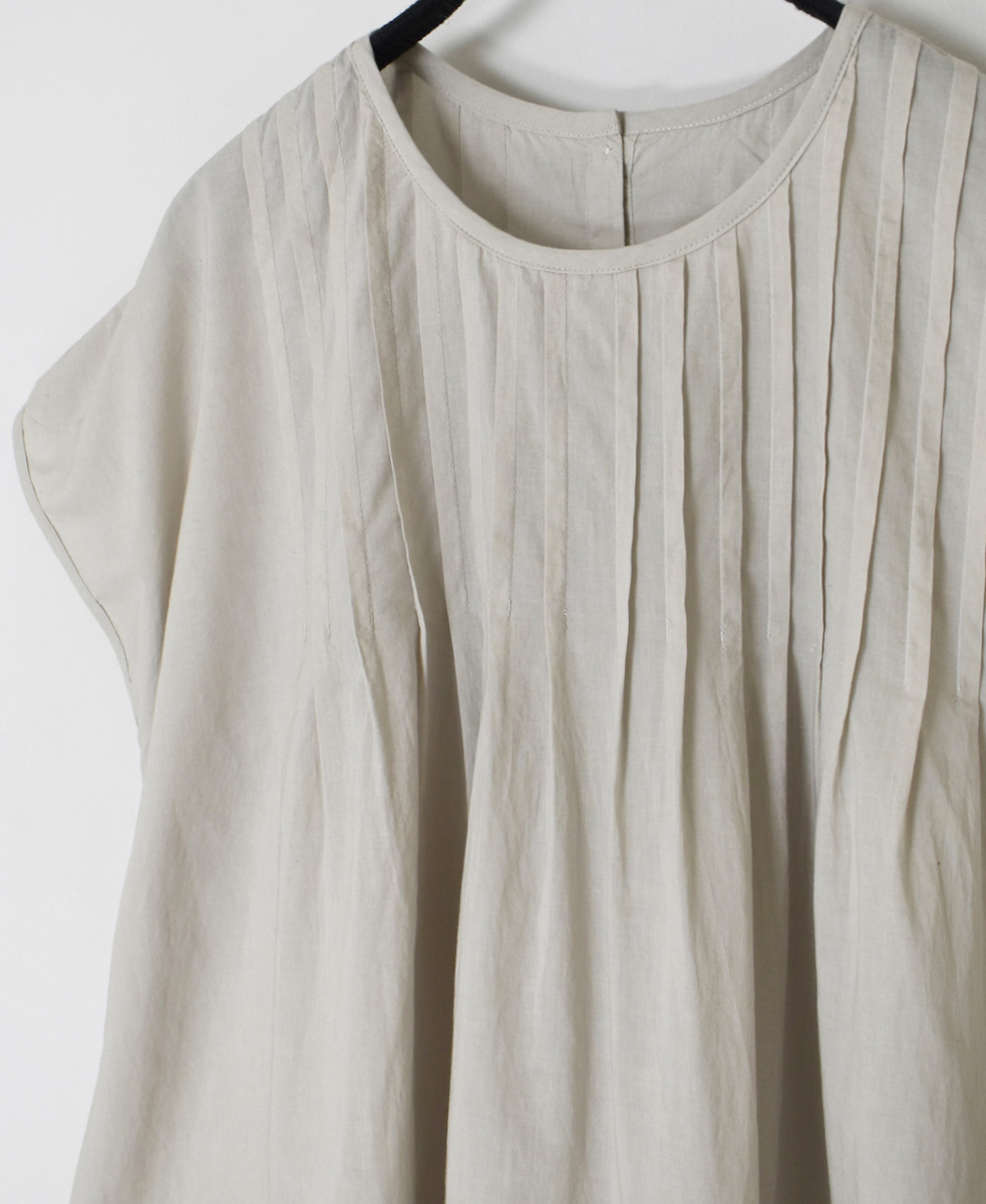 INSL24223 (ブラウス) 80s VOILE PLAIN WITH CUT WORK LACE CREW-NECK FRENCH/SL SHIRT WITH PINTUCK