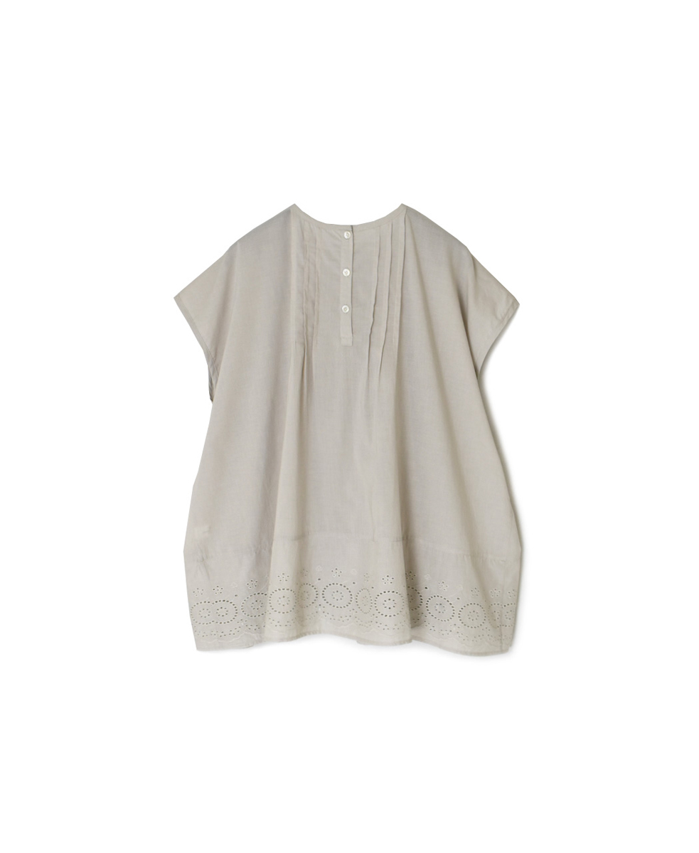 INSL24223 (ブラウス) 80s VOILE PLAIN WITH CUT WORK LACE CREW-NECK FRENCH/SL SHIRT WITH PINTUCK