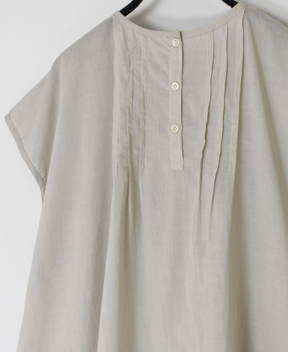 INSL24223 (ブラウス) 80s VOILE PLAIN WITH CUT WORK LACE CREW-NECK FRENCH/SL SHIRT WITH PINTUCK