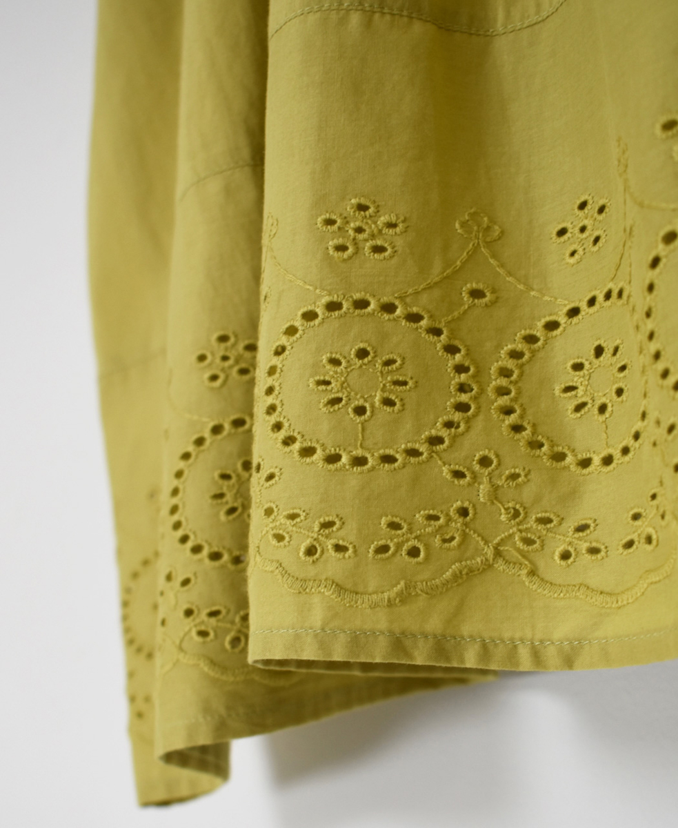 INSL24223 (ブラウス) 80s VOILE PLAIN WITH CUT WORK LACE CREW-NECK FRENCH/SL SHIRT WITH PINTUCK