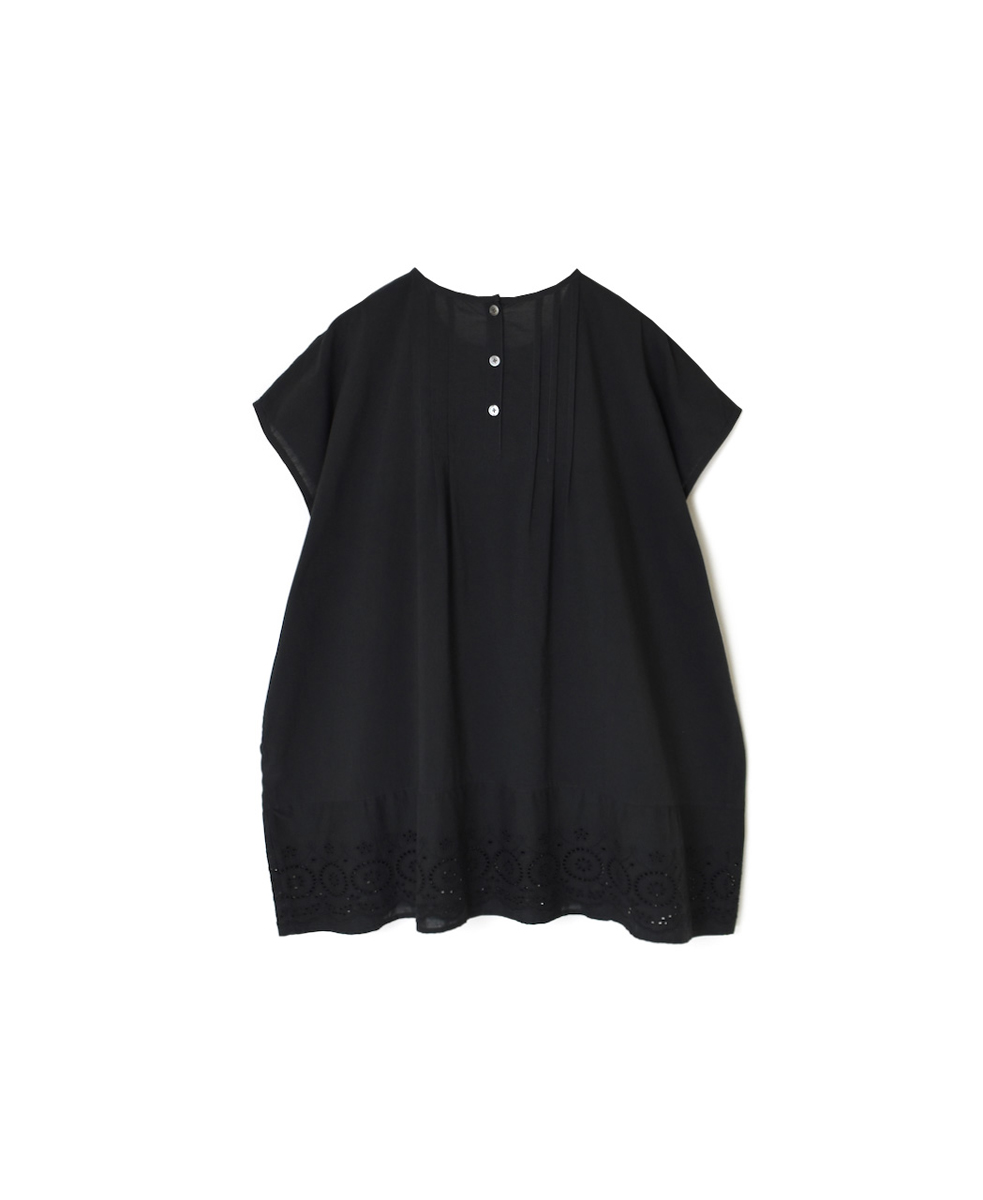 INSL24223 (ブラウス) 80s VOILE PLAIN WITH CUT WORK LACE CREW-NECK FRENCH/SL SHIRT WITH PINTUCK