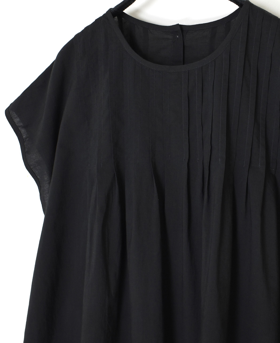INSL24223 (ブラウス) 80s VOILE PLAIN WITH CUT WORK LACE CREW-NECK FRENCH/SL SHIRT WITH PINTUCK
