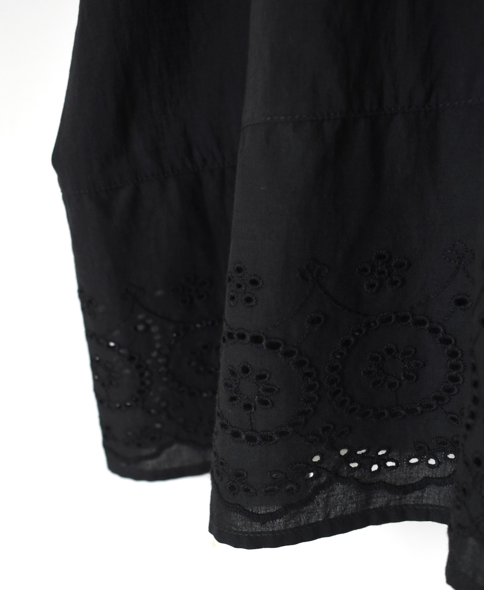 INSL24223 (ブラウス) 80s VOILE PLAIN WITH CUT WORK LACE CREW-NECK FRENCH/SL SHIRT WITH PINTUCK