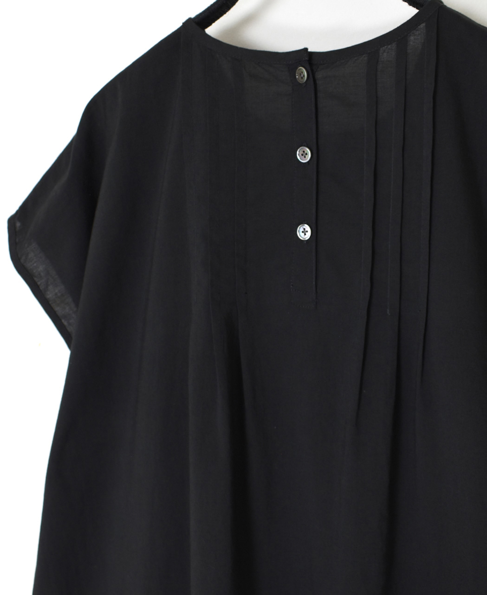 INSL24223 (ブラウス) 80s VOILE PLAIN WITH CUT WORK LACE CREW-NECK FRENCH/SL SHIRT WITH PINTUCK