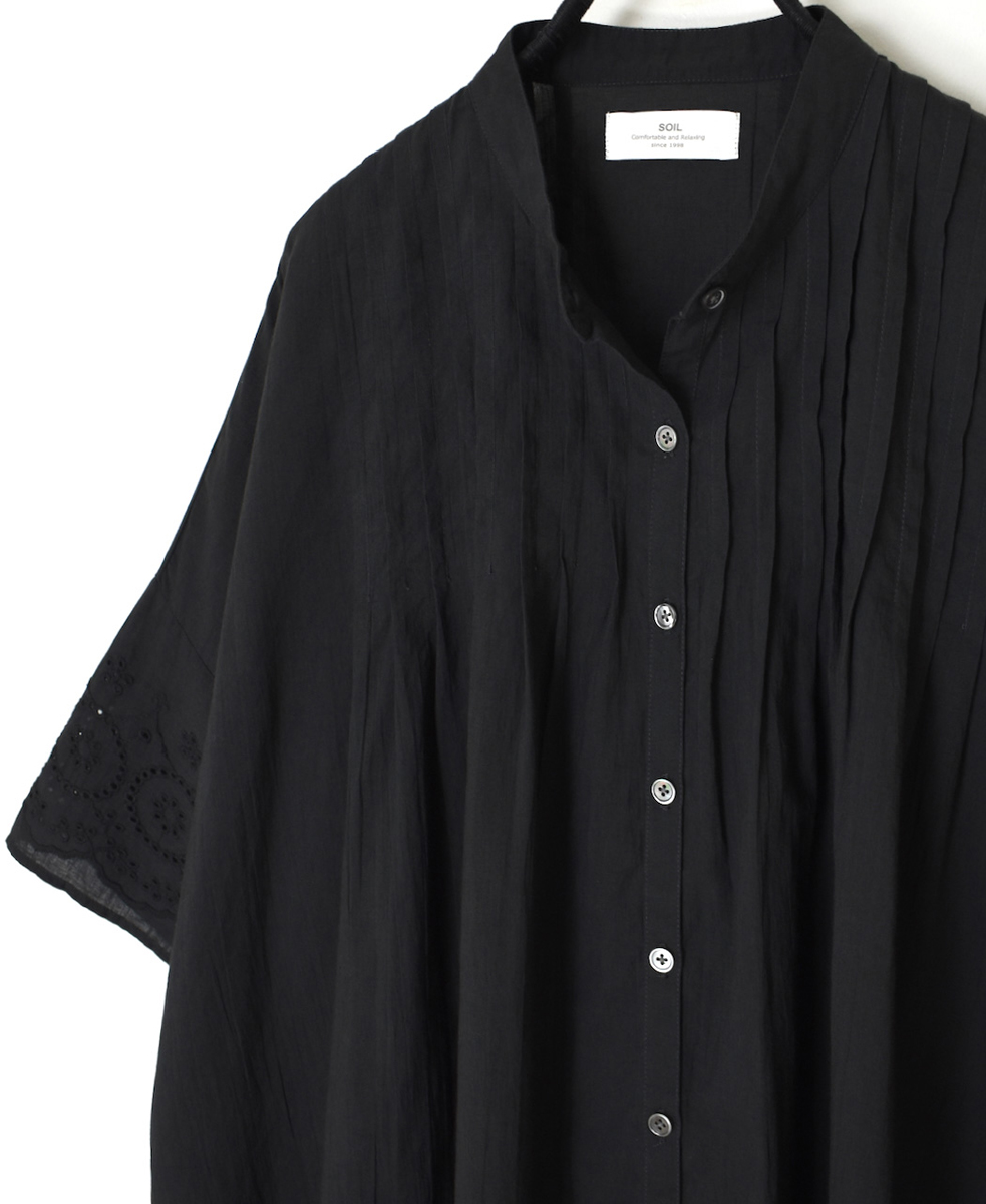 INSL24221 (シャツ) 80s VOILE PLAIN WITH CUT WORK LACE BANDED COLLAR PINTUCK SHIRT