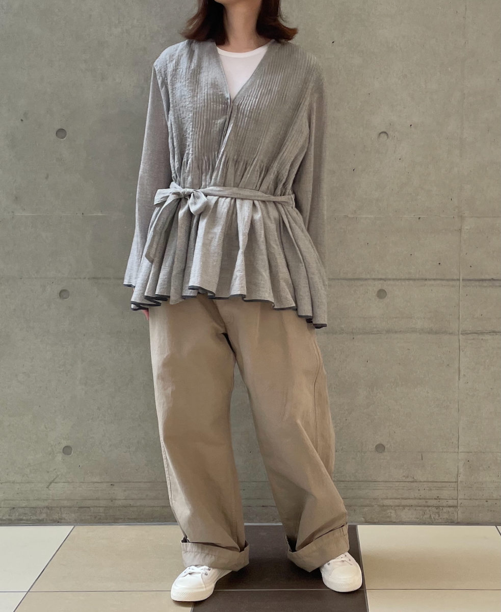 INMDS25051(ブラウス) HANDWOVEN COTTON SINGLE CHECK WRAP BLOUSE WITH PINTUCK