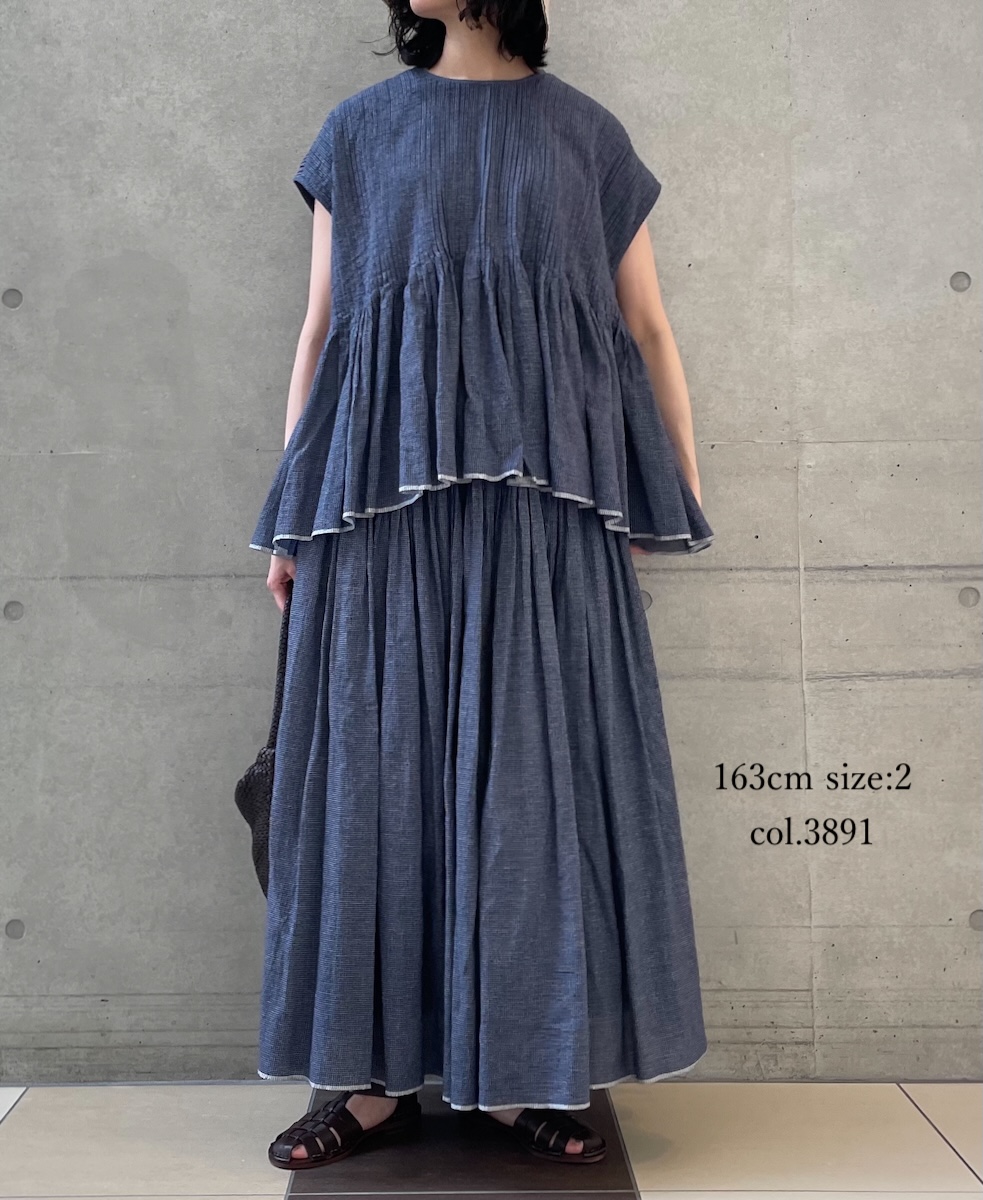 INMDS25055(スカート) HANDWOVEN COTTON SINGLE CHECK FLARED SKIRT WITH PINTUCK
