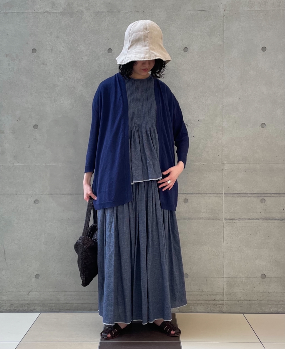 INMDS25055(スカート) HANDWOVEN COTTON SINGLE CHECK FLARED SKIRT WITH PINTUCK
