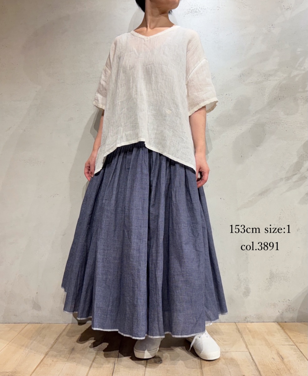 INMDS25055(スカート) HANDWOVEN COTTON SINGLE CHECK FLARED SKIRT WITH PINTUCK