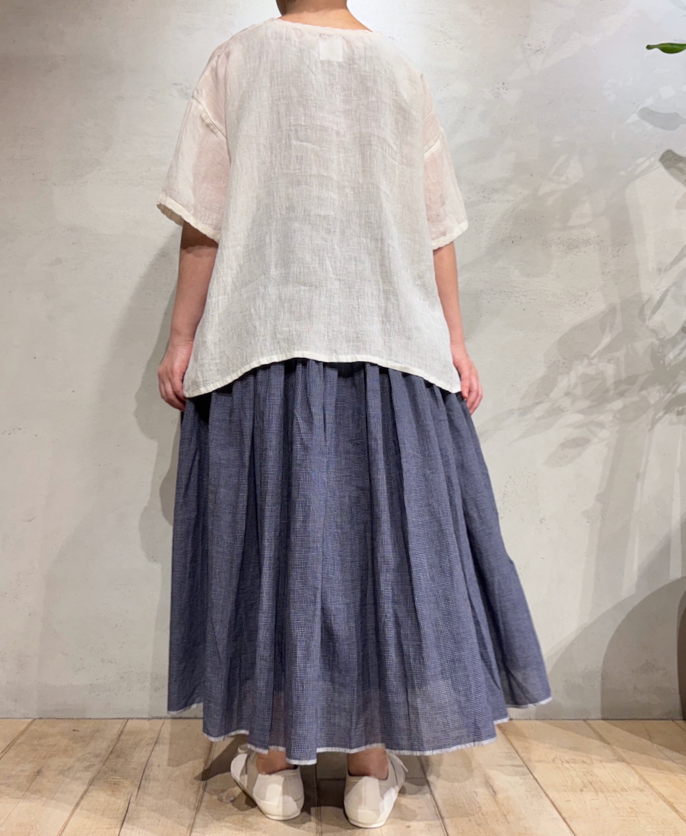 INMDS25055(スカート) HANDWOVEN COTTON SINGLE CHECK FLARED SKIRT WITH PINTUCK