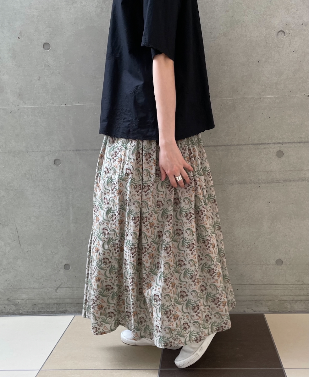 NSL25095(スカート) 80s VOILE PAISLEY FLOWER PRINT GATHERD SKIRT