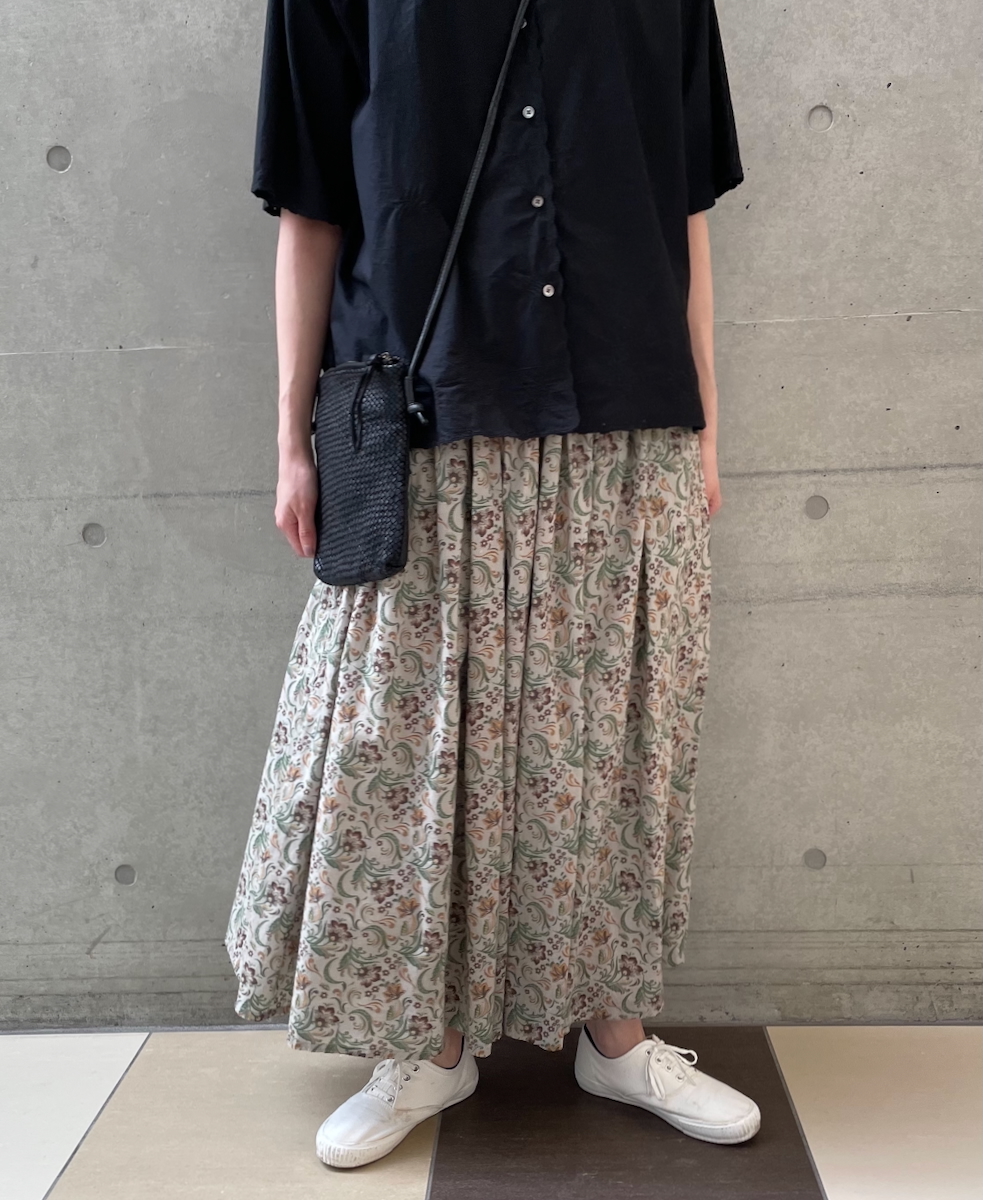 NSL25095(スカート) 80s VOILE PAISLEY FLOWER PRINT GATHERD SKIRT
