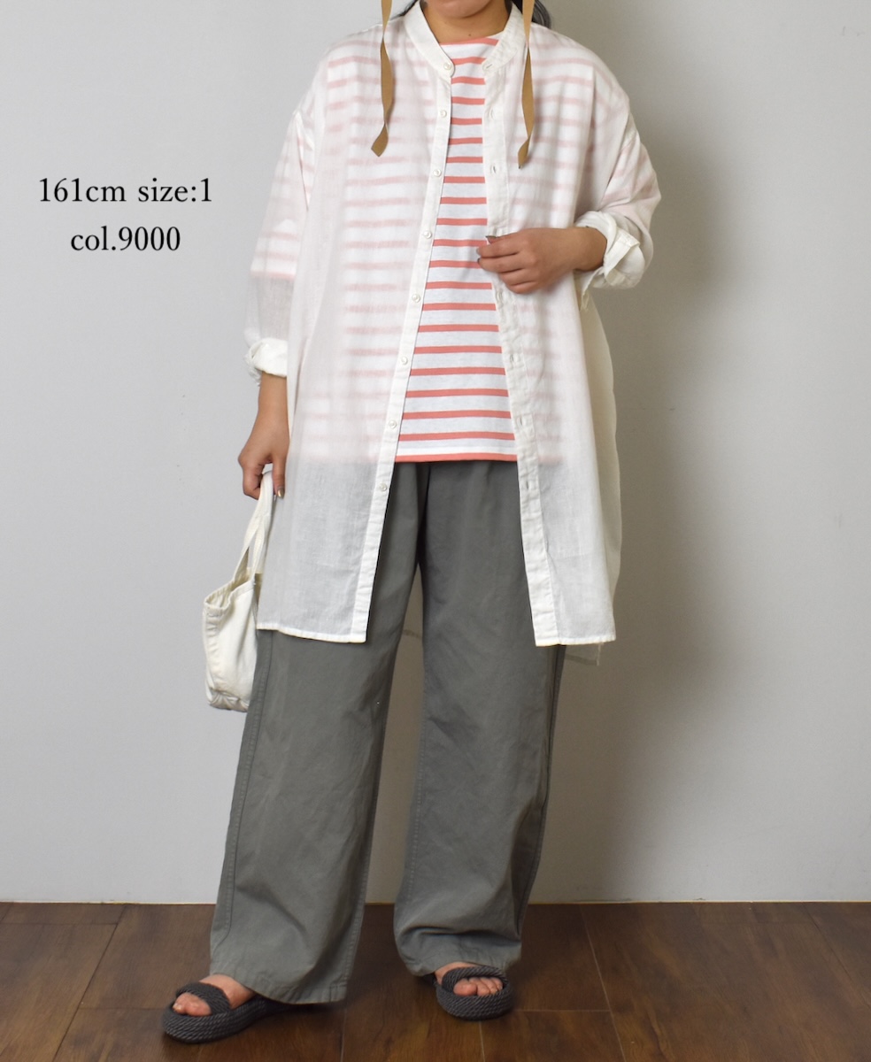 INAM2503G3D(シャツ) 30s GAUZE OVERDYE UTILITY BANDED COLLAR LONG SHIRT