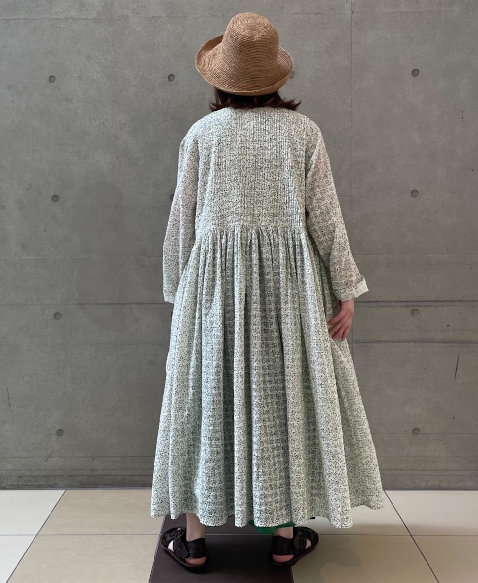INMDS25094(ワンピース) POWER LOOM COTTON DOBIE CHECK ARABESQUE SCREEN PRINT WRAP DRESS WITH PINTUCK