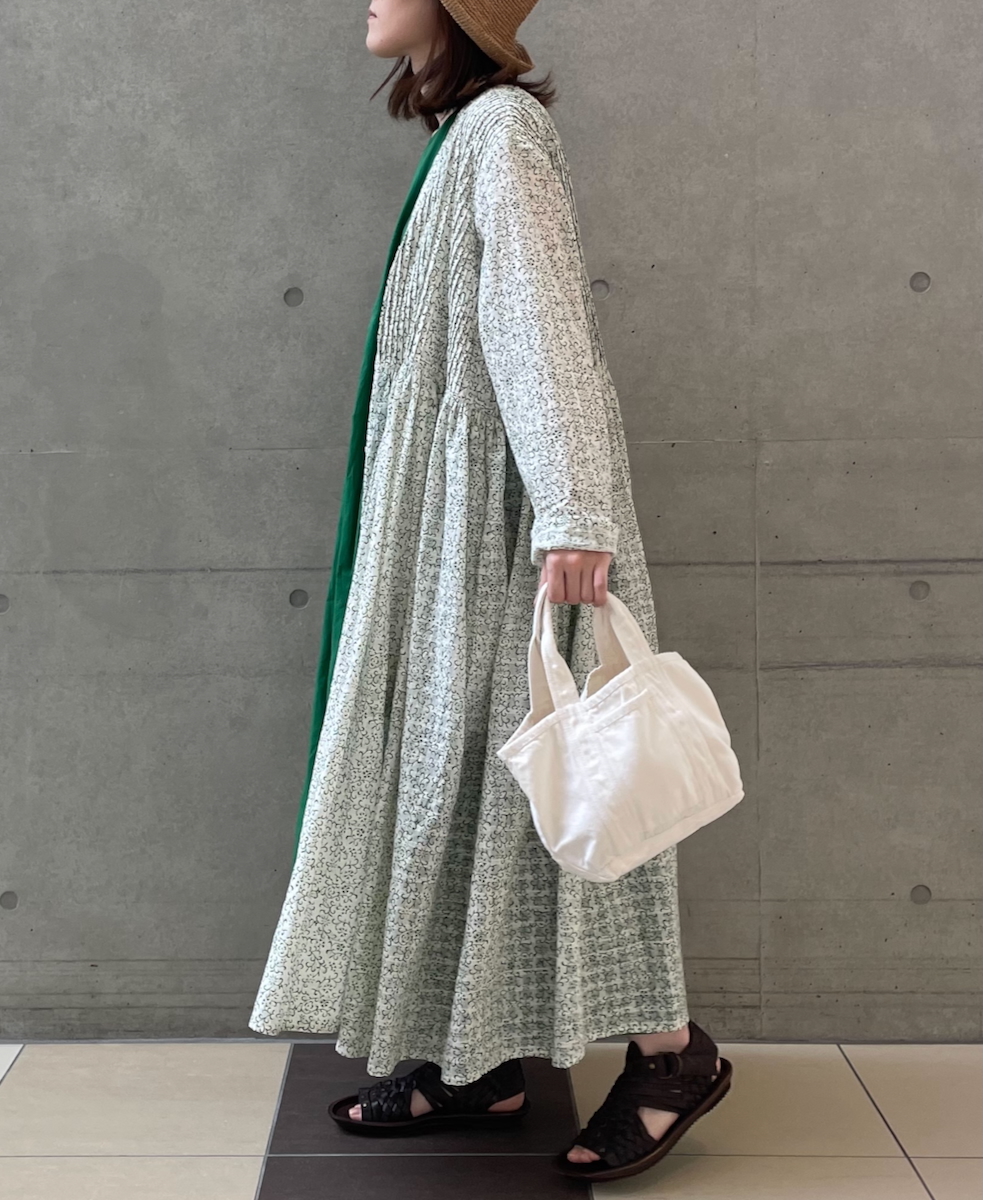 INMDS25094(ワンピース) POWER LOOM COTTON DOBIE CHECK ARABESQUE SCREEN PRINT WRAP DRESS WITH PINTUCK