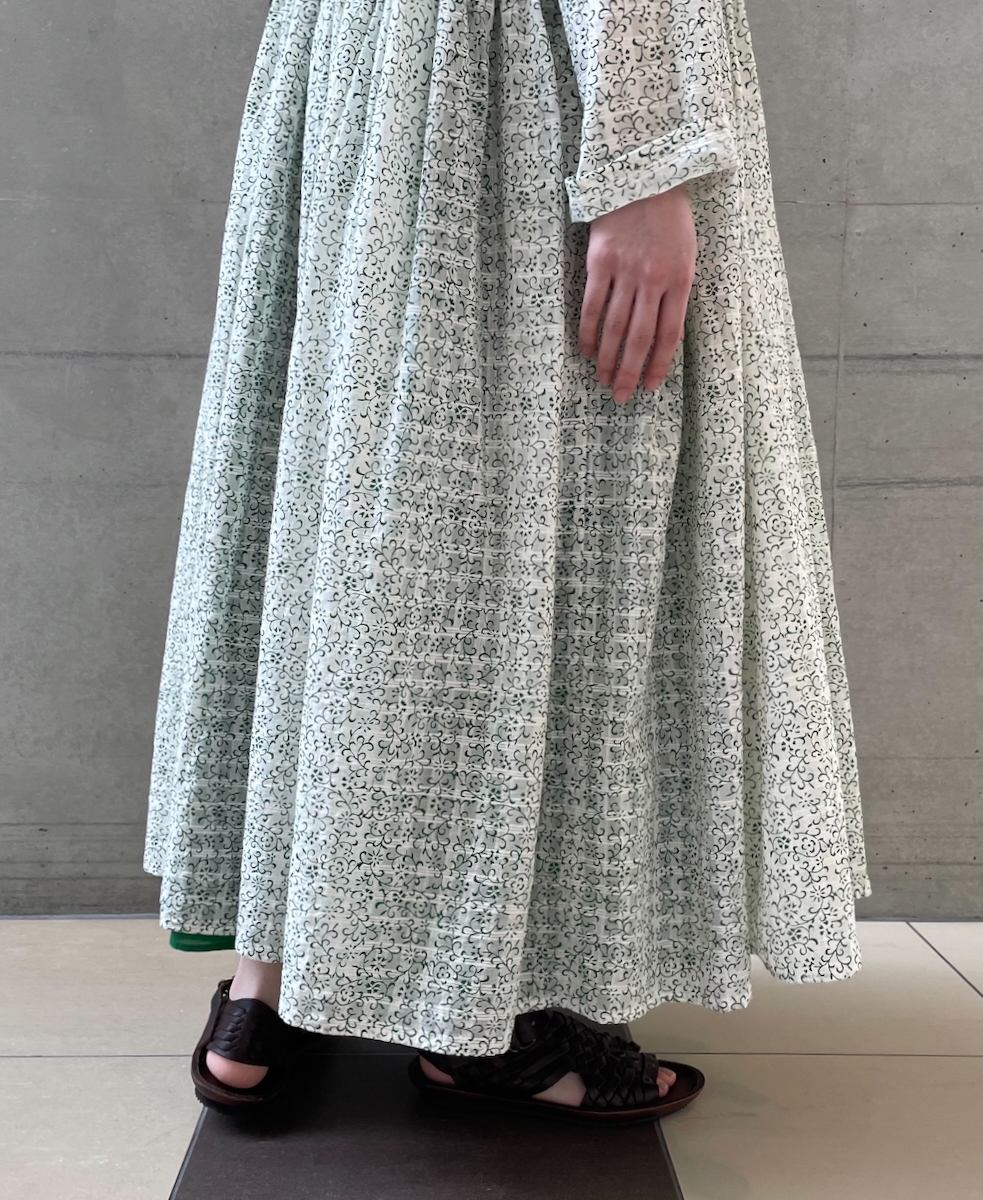 INMDS25094(ワンピース) POWER LOOM COTTON DOBIE CHECK ARABESQUE SCREEN PRINT WRAP DRESS WITH PINTUCK