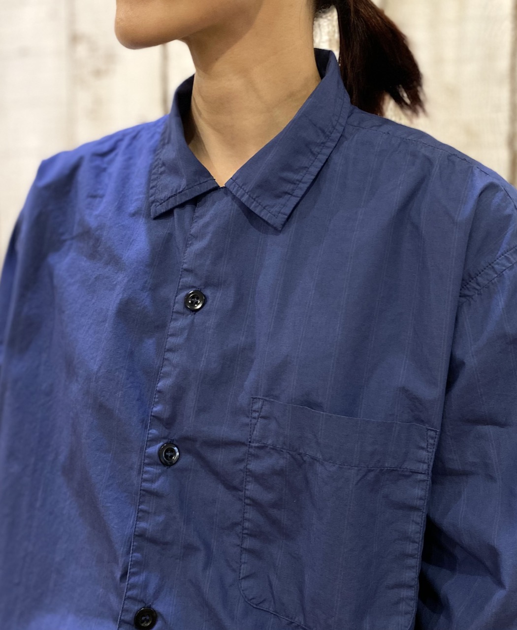INHT2512STD(シャツ) COTTON STRIPE OVERDYE ONE-UP COLLAR SHIRT