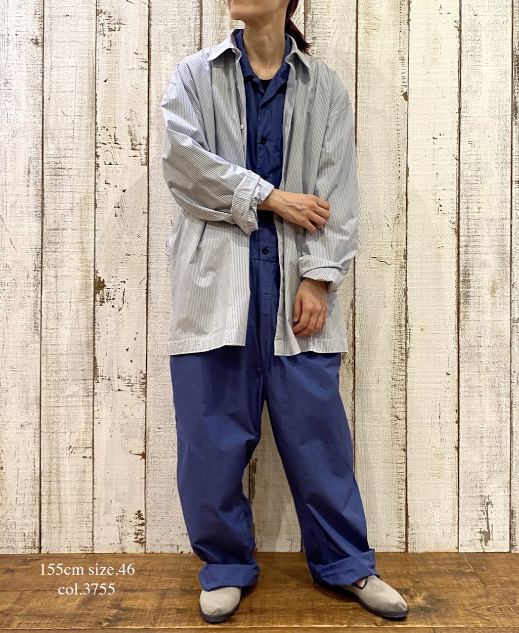 INHT2511STD(シャツ) COTTON STRIPE OVERDYE ONE-UP COLLAR OVERALLS