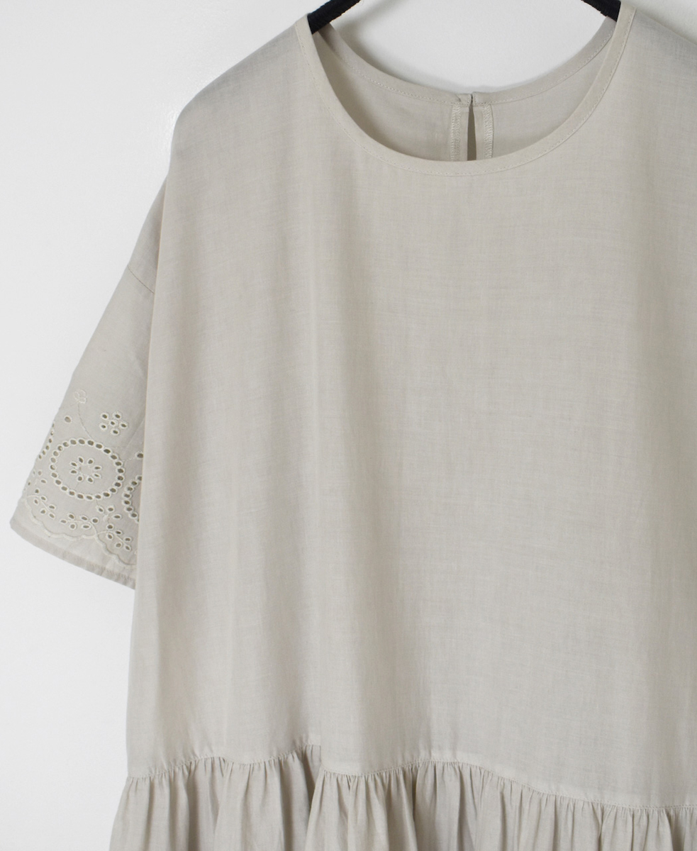 INSL25222 (スカート) 80s VOILE PLAIN WITH CUT WORK LACE CREW-NECK PULLOVER DRESS