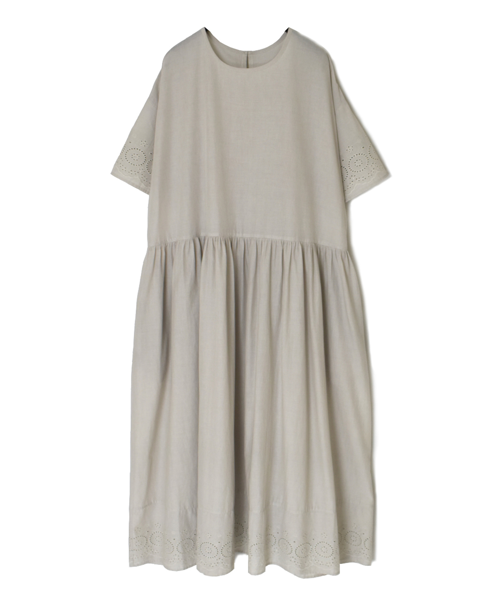 INSL25222 (スカート) 80s VOILE PLAIN WITH CUT WORK LACE CREW-NECK PULLOVER DRESS