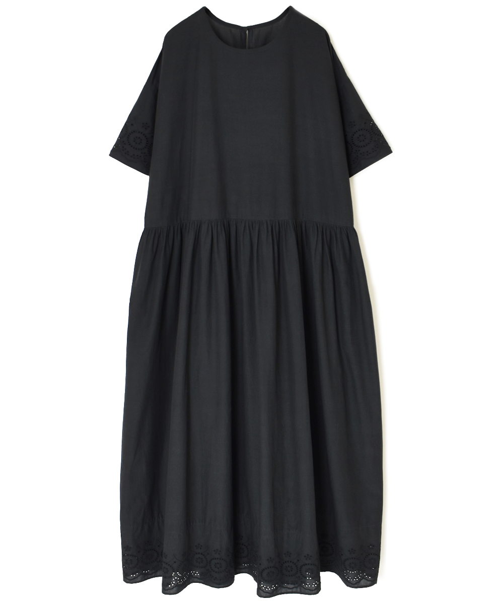 INSL25222 (スカート) 80s VOILE PLAIN WITH CUT WORK LACE CREW-NECK PULLOVER DRESS