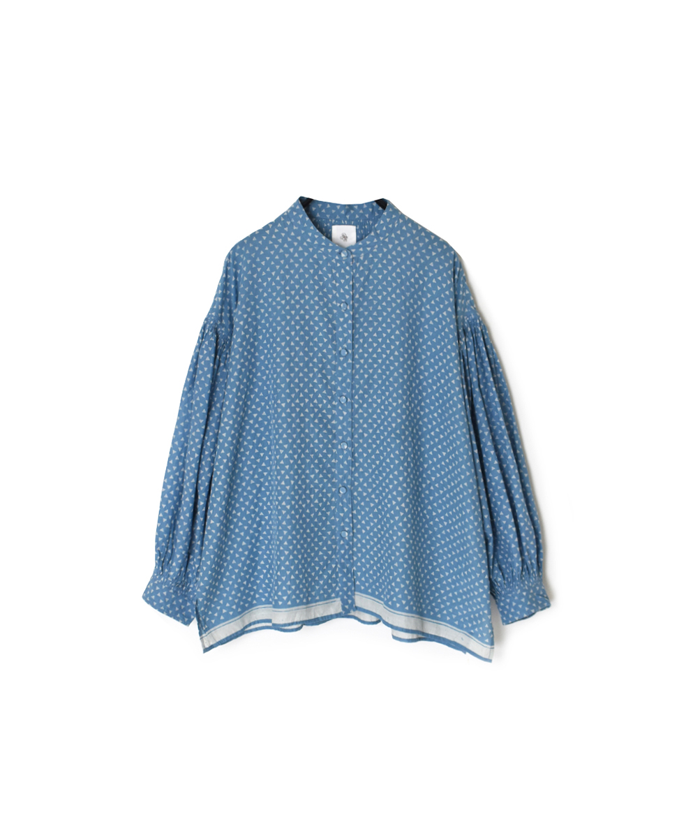 INMDS25101(シャツ) 80s VOILE TRIANGLE BLOCK PRINT BANDED COLLAR SHIRT WITH MINI PINTUCK
