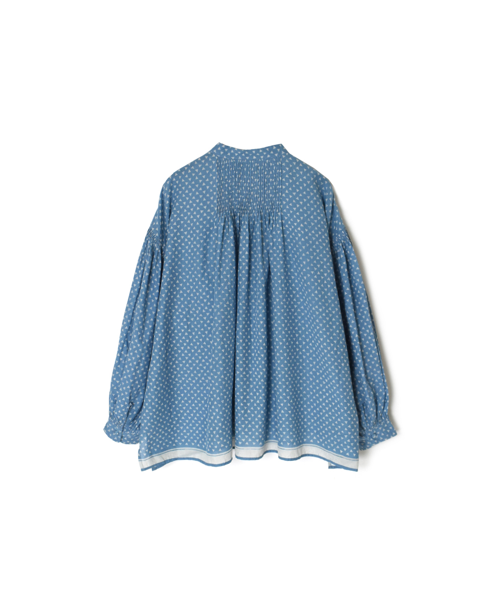 INMDS25101(シャツ) 80s VOILE TRIANGLE BLOCK PRINT BANDED COLLAR SHIRT WITH MINI PINTUCK
