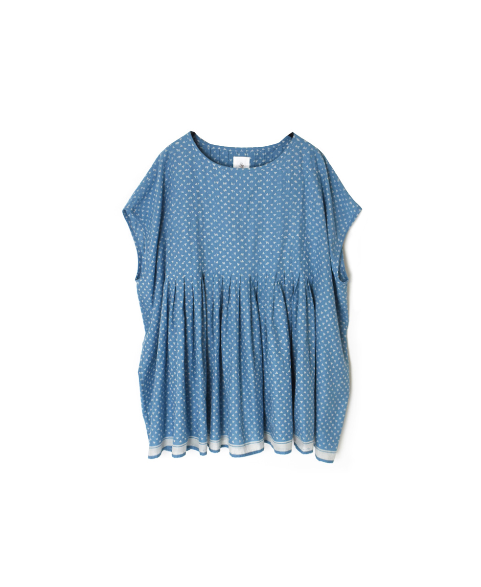 INMDS25102(プルオーバー) 80s VOILE TRIANGLE BLOCK PRINT INVERTED PLEATS BOAT NECK PULLOVER