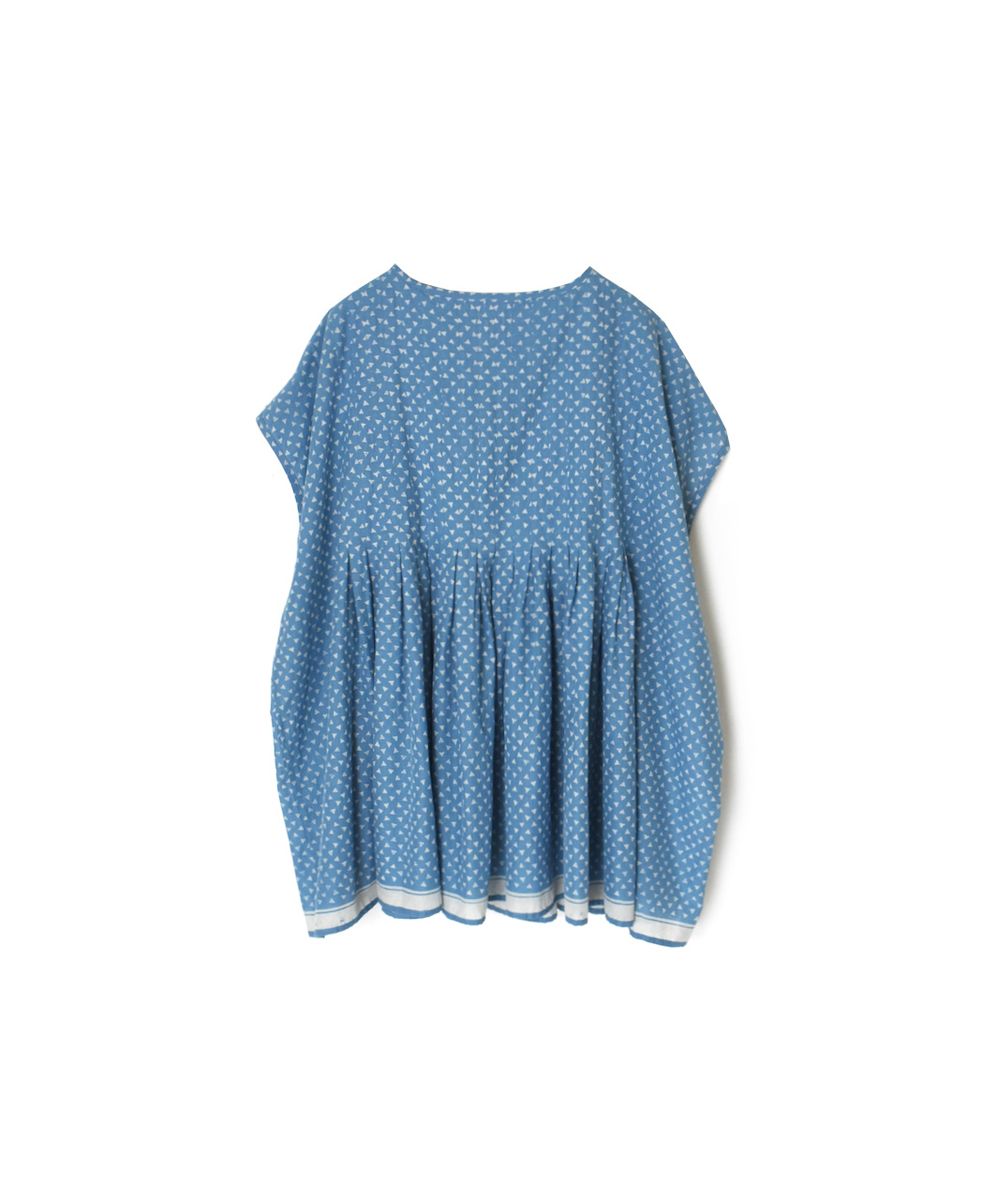 INMDS25102(プルオーバー) 80s VOILE TRIANGLE BLOCK PRINT INVERTED PLEATS BOAT NECK PULLOVER
